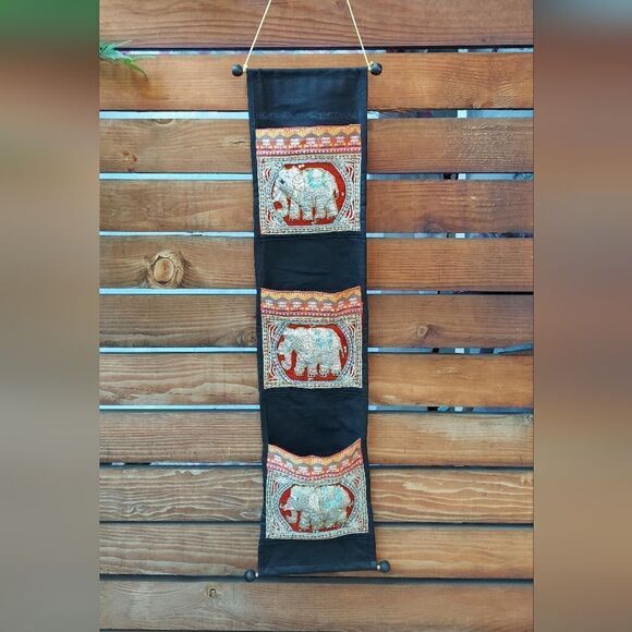 Vintage Other - Vintage Tapestry Wall Hanging Pocket Wall Hanging Elephants Wall Art